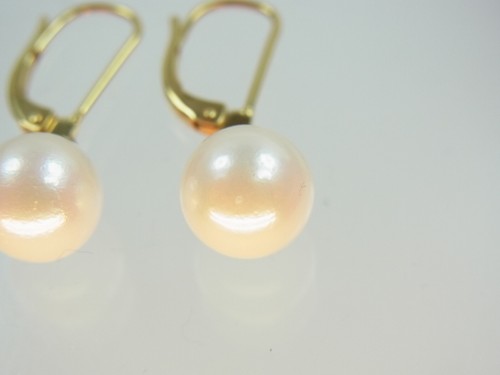 Schöne Perl Ohrringe 585 Gelbgold weiße Zuchtperlen 8,2 mm signiert um 1990 - Bild 3 von 7