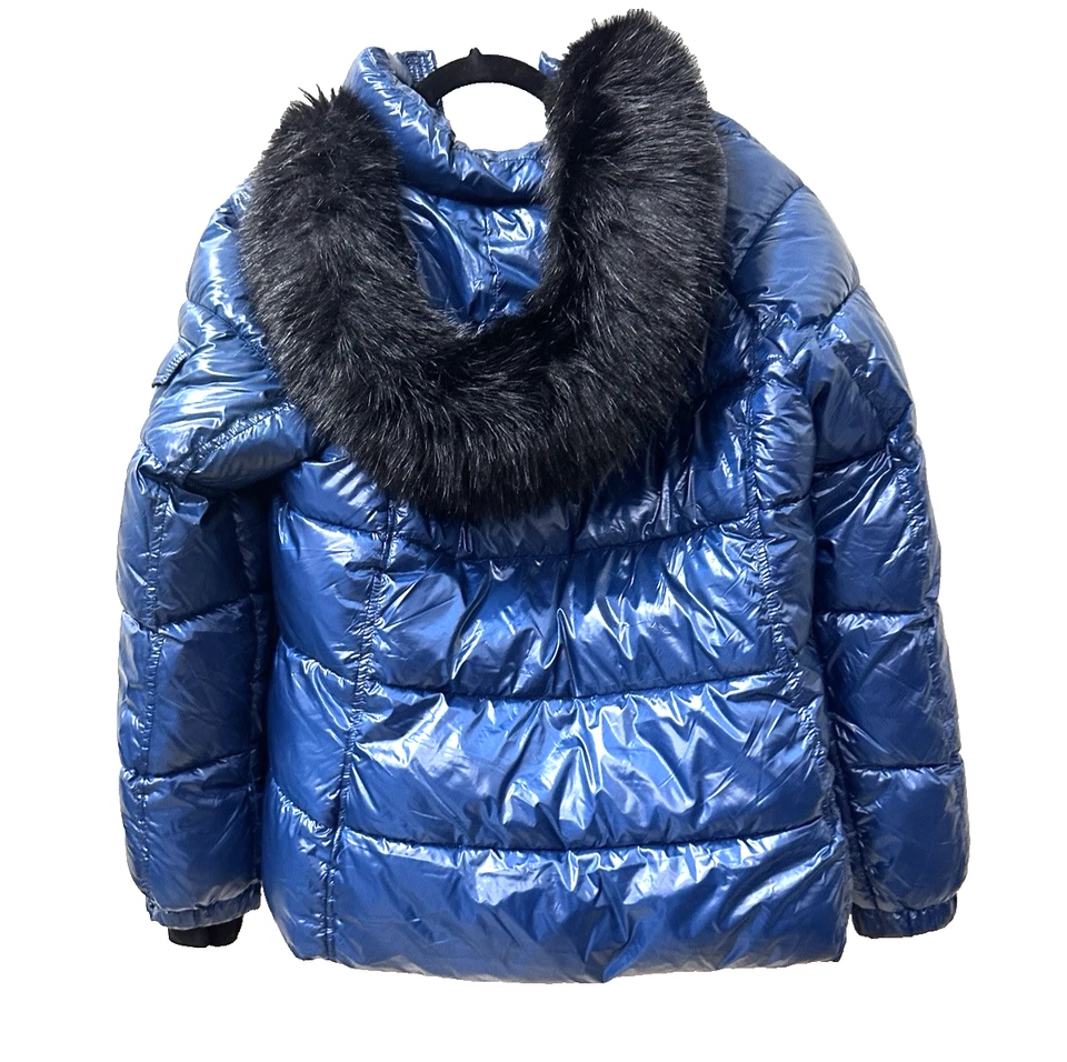 Abrigo acolchado MICHAEL KORS para mujer talla grande azul con ribete de piel sintética chaqueta con capucha Foto 2 de 4