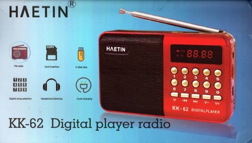 Reproductor digital de MP3 Haetin KK-62 radio FM con batería recargable de iones de litio 18650
