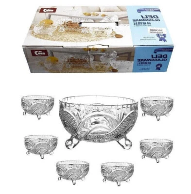 DELI 7 Piece Glass Bowls Fruit Triffle Punch Salad Bowl Dessert Cocktail Ice Cream