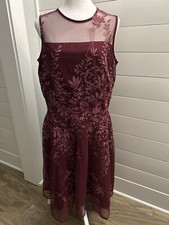 J. Taylor Women’s Sheer Lined Wine Embroidered Sparkle Fashion Dress Size 12