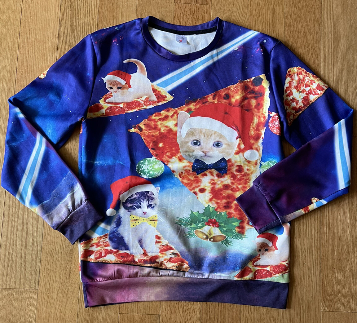 Christmas Jumper Pizza Cat Sweatshirt Galaxy Space Funny Pizza Cat