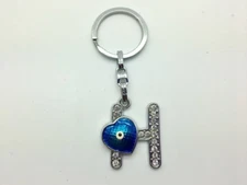 Letter Initial Name Alphabet Crystal H Evil Eye Mati Key Ring Chain Lucky Heart