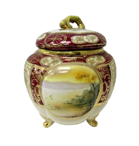 Art Nouveau Antique NIPPON Footed Porcelain Biscuit Cookie Jar