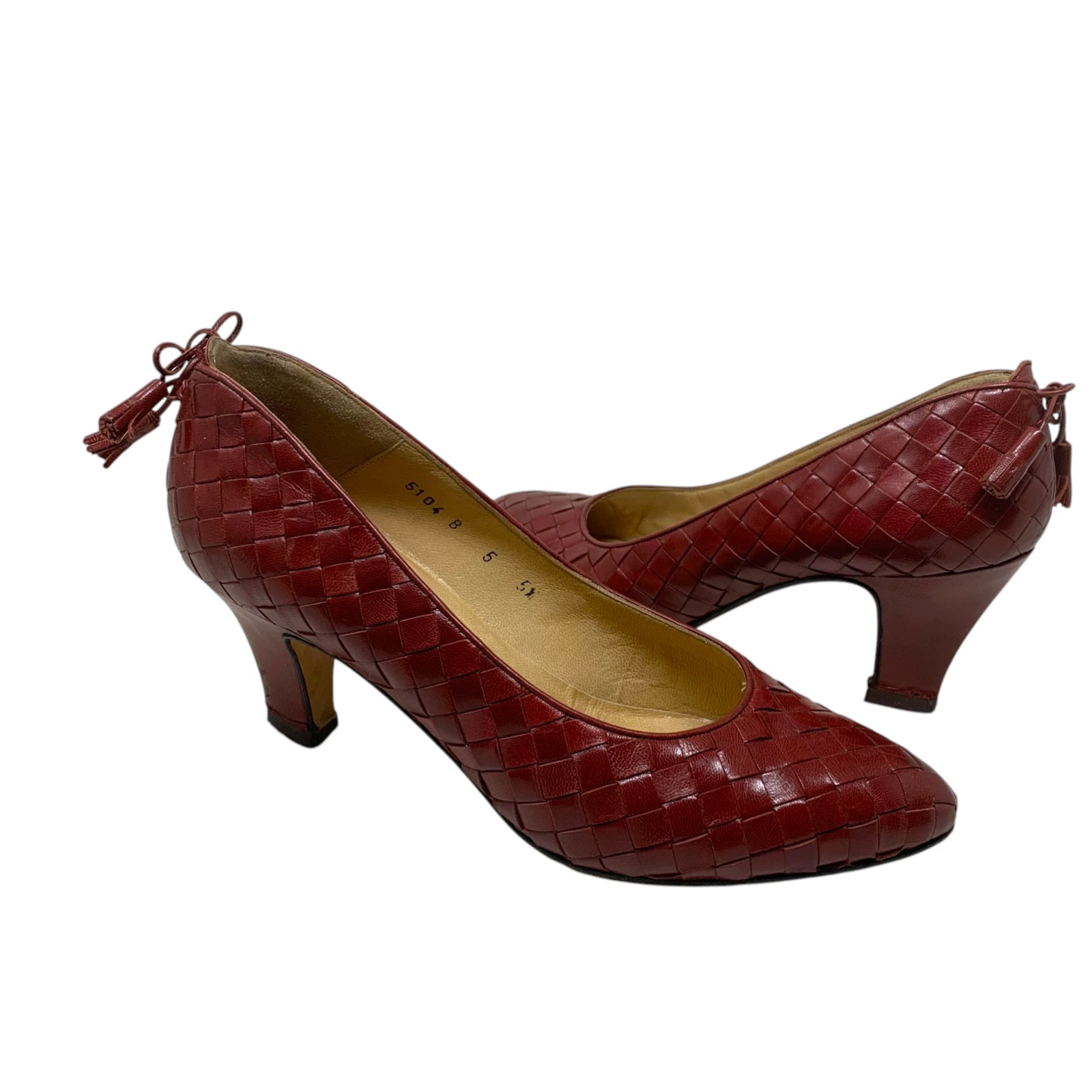 Scarpe decolte vintage Bottega Veneta taglia 5 5 intrecciate pelle bordeaux tacco