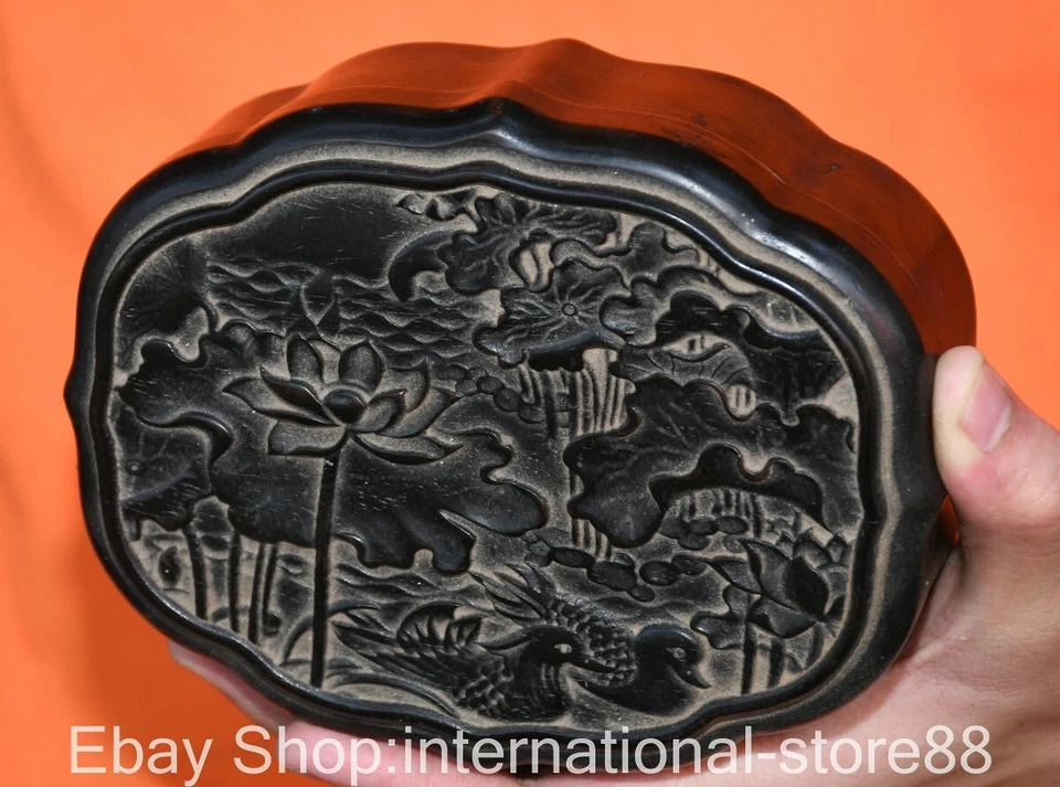 Joyero de animales de pato mandarín flor talla loto cobre chino antiguo de 6" Foto 4 de 4