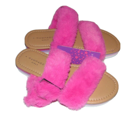 ~NWT Girls RAMPAGE GIRLS Fuzzy Slip-On Sandals! Size 4 Super Cute FS:)*