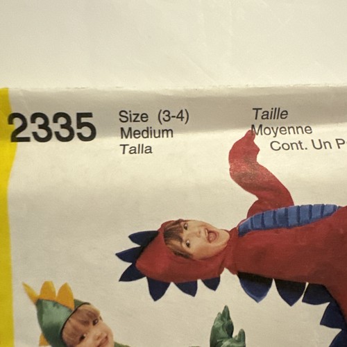 McCall's 2335 Child Boy Girl Dragon Costume Pattern 3-4 Dinosaur Costume - Picture 3 of 4