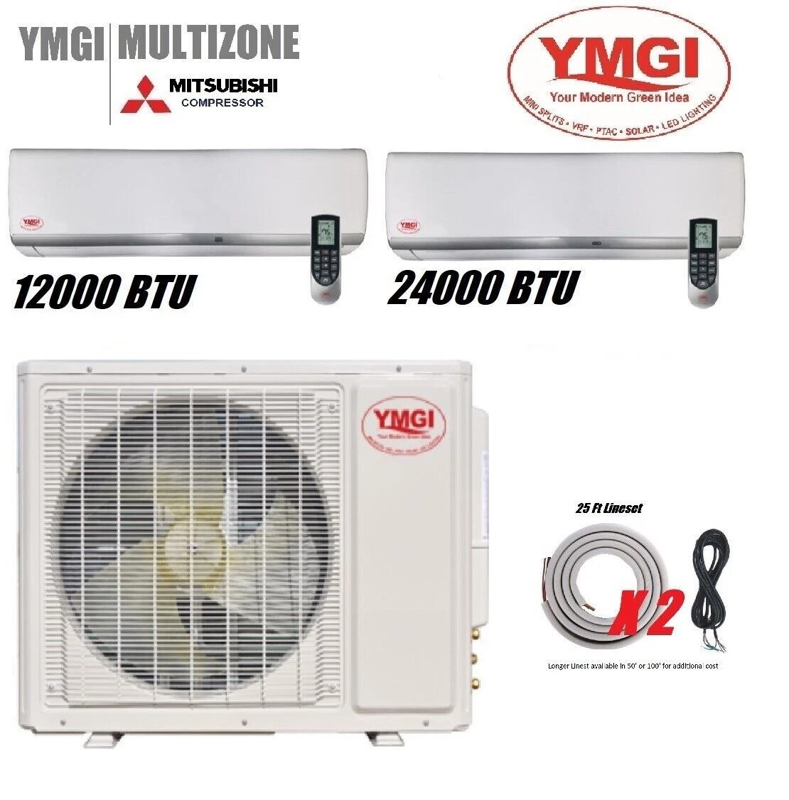 Two Zone Ductless Mini Split Air Conditioner Heat Pump 36K YMGI 36000BTU |  eBay