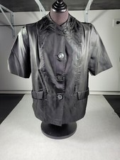 Vintage RARE Unifemme Fashion Uniform Black Top Shirt Pockets Button Down