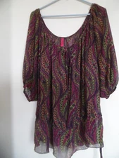 Pure Energy Plus Sz 2X-Semi Sheer 3/4 Sleeve Multi Color Polyester Tunic