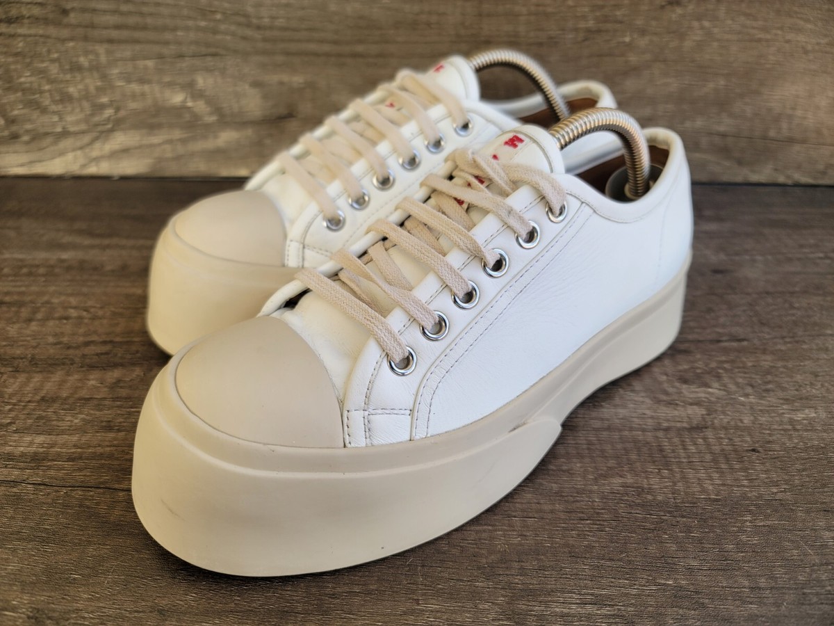 Marni Pablo Women's White leather Chunky Sole lace up Shoes Sz 37 US