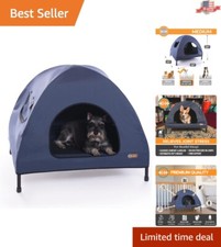 Original Elevated Pet Cot Tent - Portable Dog House  Shelter - Navy Blue Medium