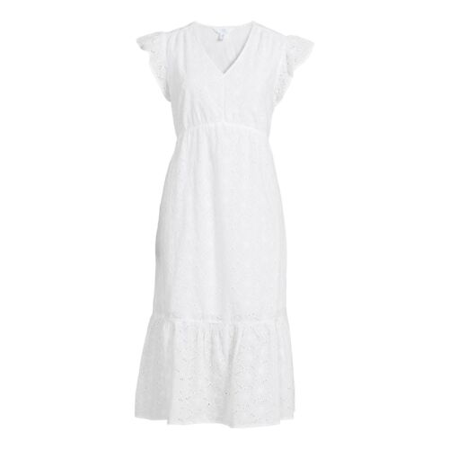 Time and Tru Floral Eyelet Dress w/ Flutter Sleeves Women Large White 100%Cotton - Picture 4 of 4