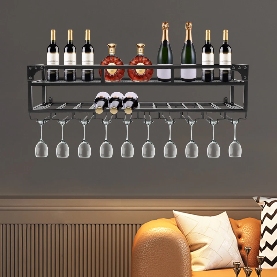 Wall Mounted Wine Rack, Modern Industrial Wine Glass Hanging liquor Bottles Rack - Image 2 of 4