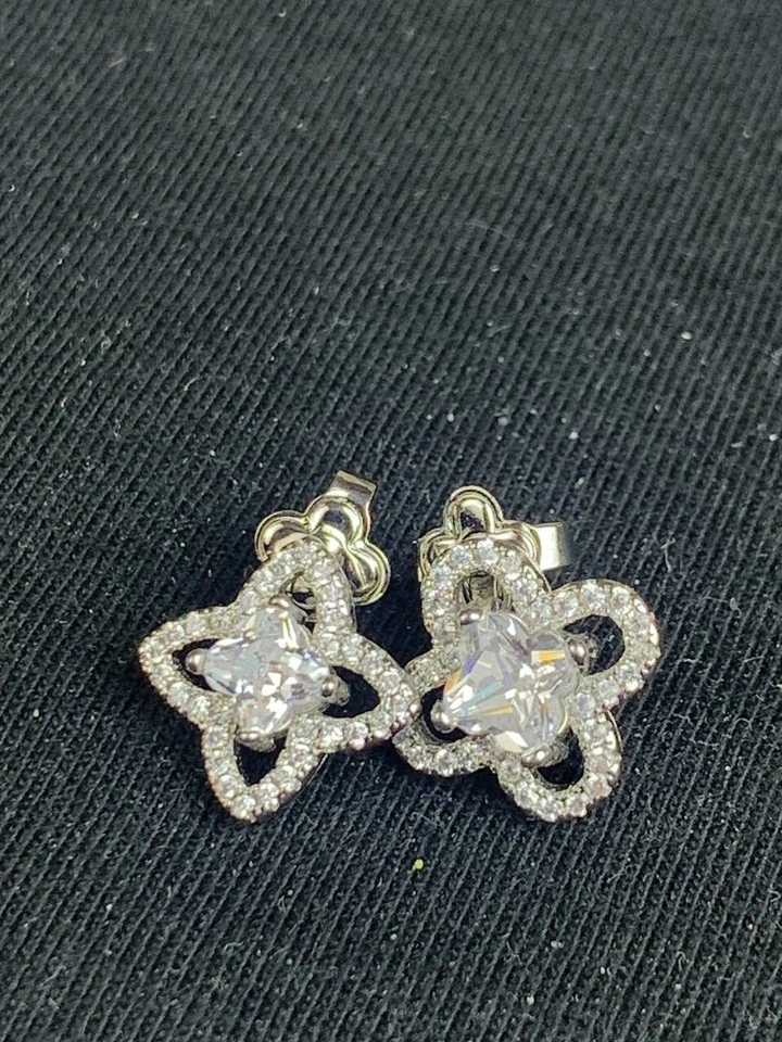 Louis Vuitton Sterling Silver LV Logo CZ Flower Stud Earrings - Image 2 of 4