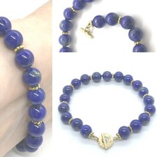 Natural Lapis Lazuli 8 mm Beads with 18k Gold Toggle Clasp Bracelet