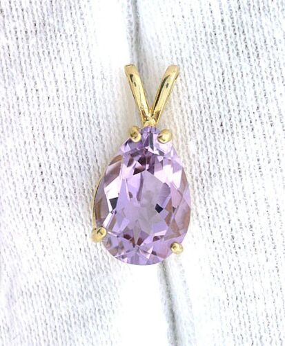 14Kt REAL Yellow Gold 13x9 13mm x 9mm Pear Amethyst Pendant Gem Stone Gemstone - Picture 1 of 3