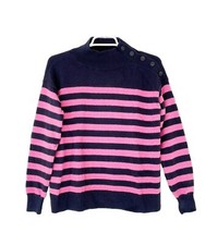 LOFT sweater size S blue pink striped button shoulder preppy