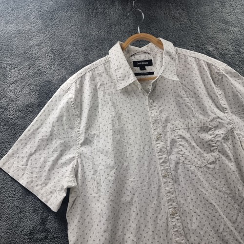 JUST JEANS Mens Shirt Size XL White Black Spot Short Sleeve Collared Button-Up - Picture 2 of 11