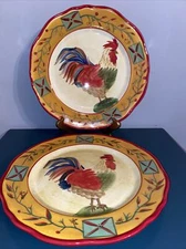 Oneida Sakura FAIRWEATHER FRIENDS DINNER PLATE Orange Border Rooster 11" SET (2)
