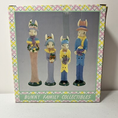 VTG Pencil Bunny Family Collectibles 7'' & 5  Tall Easter Spring READ Dillards