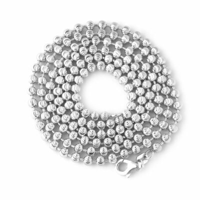 Unisex High Polish Shiny Silver Finish 3mm 4mm Moon Cut Chain Bead Ball Necklace