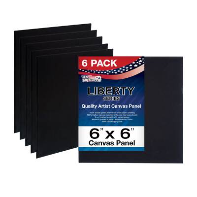Black Cotton Canvas Panels 6''x6'' 6-Pack Mounted Art Boards Paint Supplies Craft