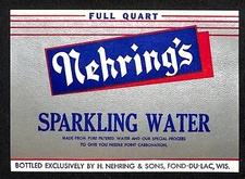 Nehring's Sparkling Water Fond-Du-Lac, WI Paper Soda Label 1920's-30's Scarce