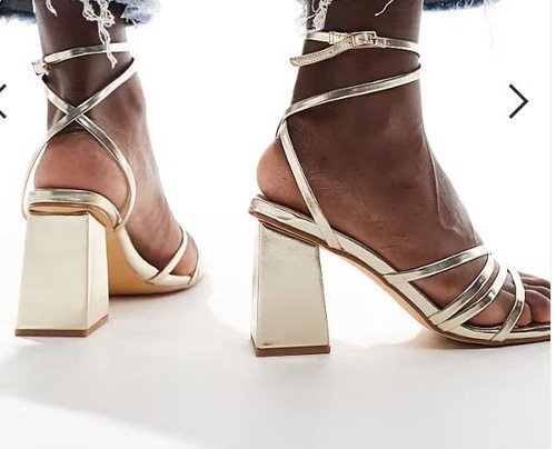 London Rebel Women's Audrey Strappy Block Heel Sandals - Metallic Gold 38/5 (7) - Picture 2 of 3