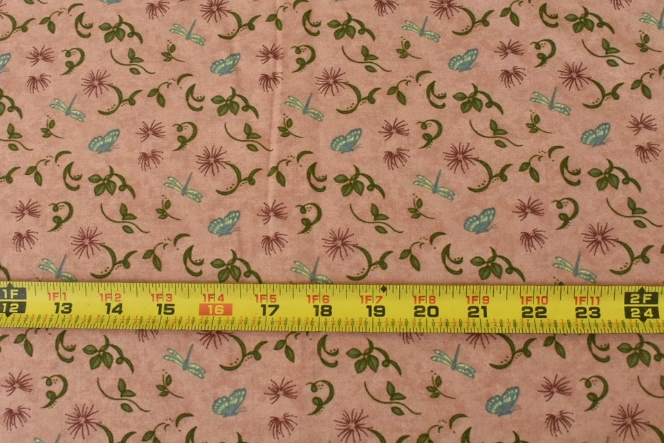 By 1/2 Yd, Blue Olive & Burgundy Insects on Mottled-Dark-Pink, Taylor, Moda,V649 - Image 3 of 4