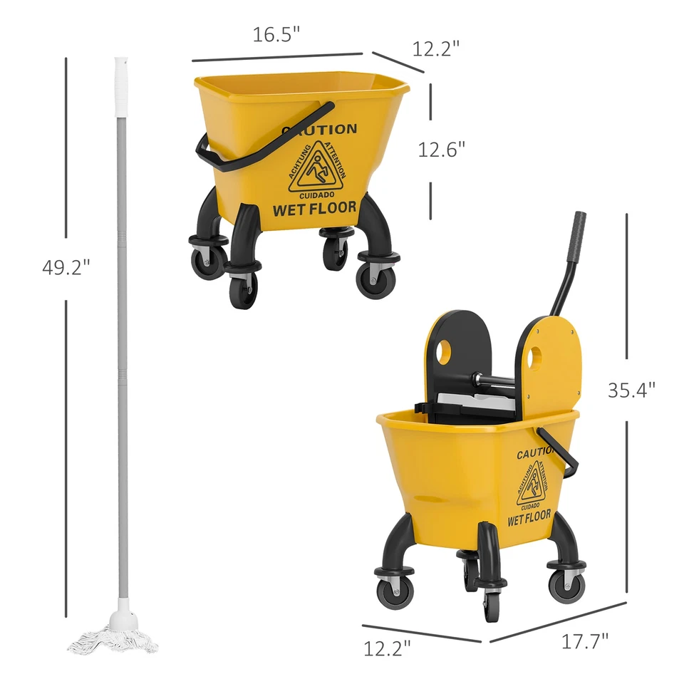 Mop Bucket with Wringer on Wheels with Mop, 27.5 Quart, Yellow - Image 3 of 4