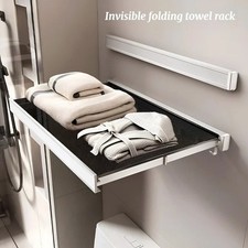 Folding Retractable Bathroom Towel Rack Wall Mounted No Drill Storage Shelf