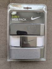 NIKE MENS WEB BELT 3 IN 1 PACK WHITE/GREY/BLACK W/ MATT BLACK HARDWARE NEW