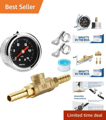 #ad Black Dial 15 PSI Fuel Pressure Gauge Kit Ideal for Motorcycles and Generators $32.67