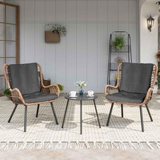 3pc Outdoor Bistro Set, Patio Furniture with Table Thick Cushions Lawn Garden