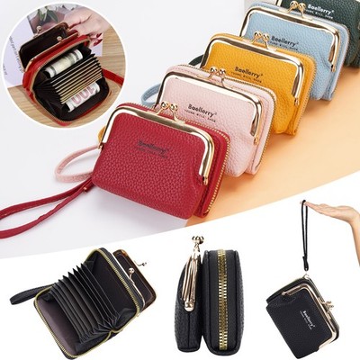 Women's Wallet Small Leather Zipper Card Holder Keychain Coin Short Buckle Purse