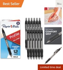 Profile Retractable Ballpoint Pens, Bold Point 1.4mm, Black Ink, 12 Count - W...