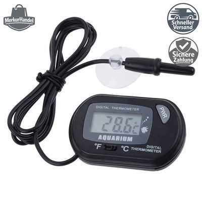 Aquarium Thermometer LCD Digital, Hygrometer mit Saugnapf und Sonde, für Marine