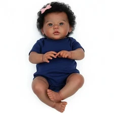 20 Inch African American Reborn Baby Doll Dark Skin Newborn Rooted Hair Gift