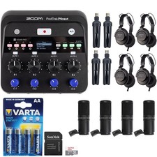 Zoom PodTrak P4 Podcast Recorder Bundle ZDM-1 Mic HP 32GB SD AA Batts Stand