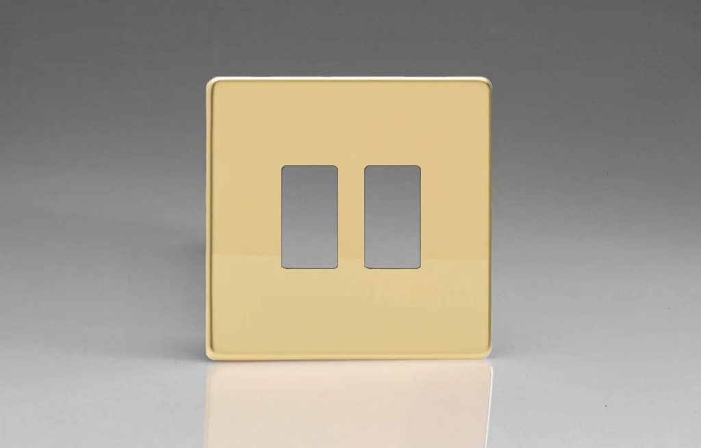 Modular Grid System Brass PowerGrid Plate Screwless Polished 2-Gang Yoke
