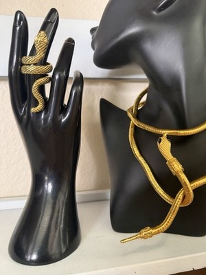Set Bracelet and Ring Snake Modelo Gold Tone Metal Size 8