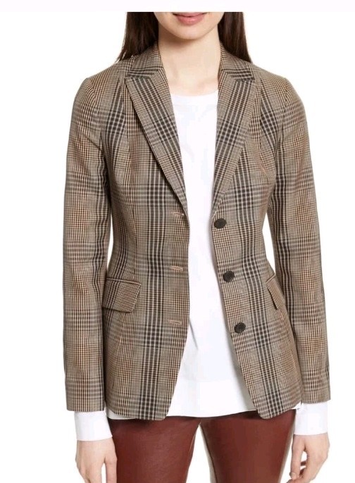 NWOT Women's Theory Faringdon Plaid Blazer 0 XS LONG SLEEVE Button Front 
