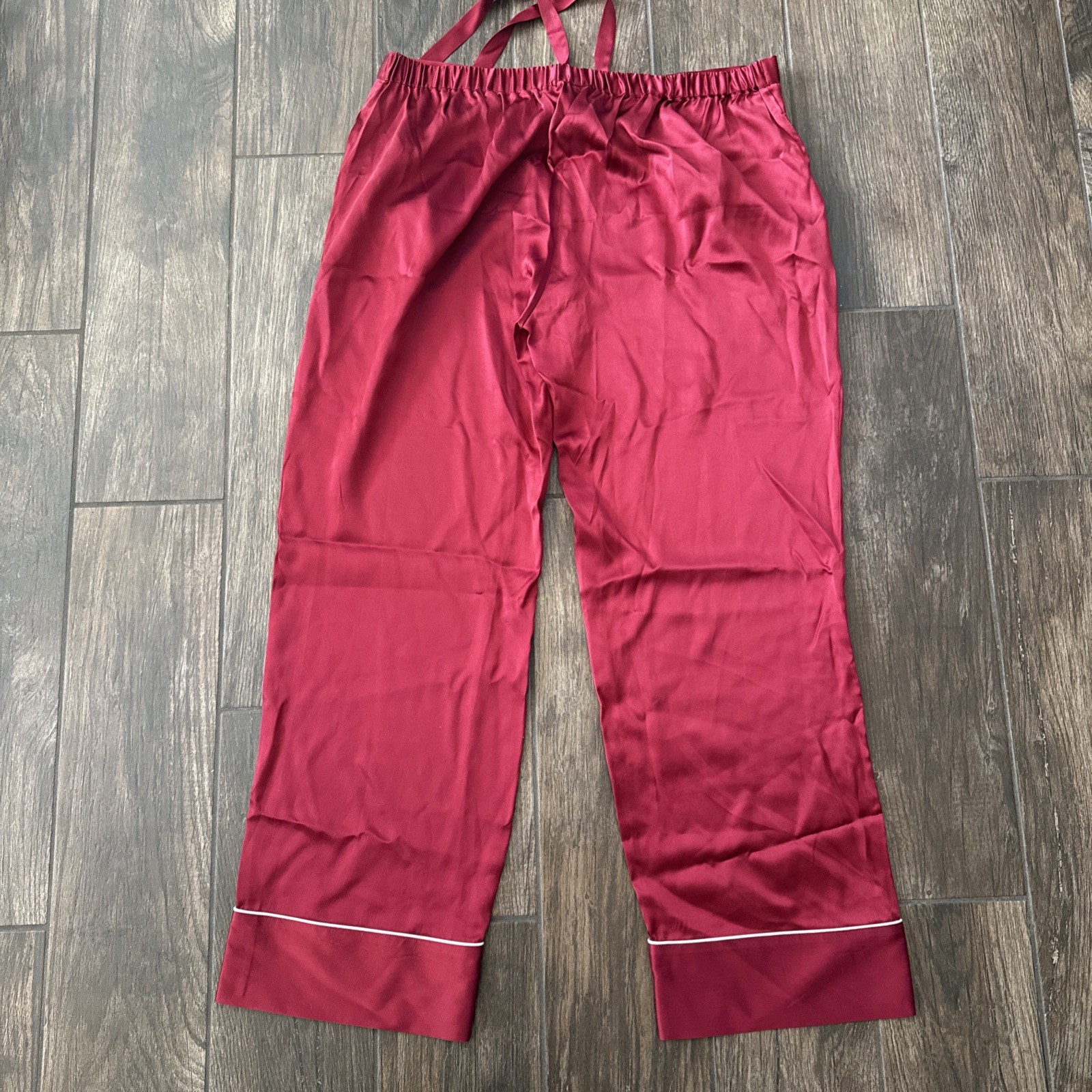 Mommesilk 100% Mulberry Silk Piped Pajama Set Womens XL Red NWT Long Sleeve