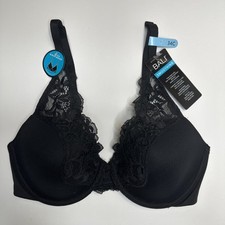 Bali Bra Womens 34C Black w Lace Underwired Smoothing Full Coverage DF0084