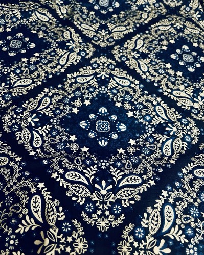 Patches of Western Cowboycore Poppy Blue & White Bandana Paisley Print  27"x18"