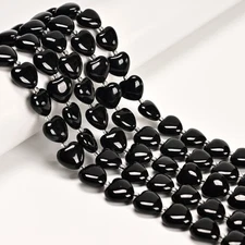 Natural Black Obsidian Smooth Heart Shape Beads Size 12mm 15.5" Strand