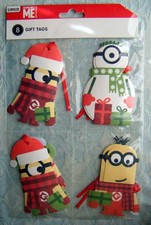 MINIONS Christmas Holiday 8 Paper Gift Tags w/ Ribbons American Greetings New