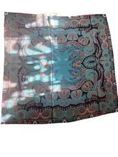 100 SILK Large 40"X40" Square Floral Blue Orange Yellow Scarf
